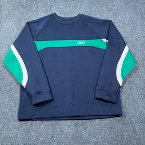 VTG Y2K Reebok Colorblock Crewneck Sweatshirt Mens XL Fleece Pullover Navy Green